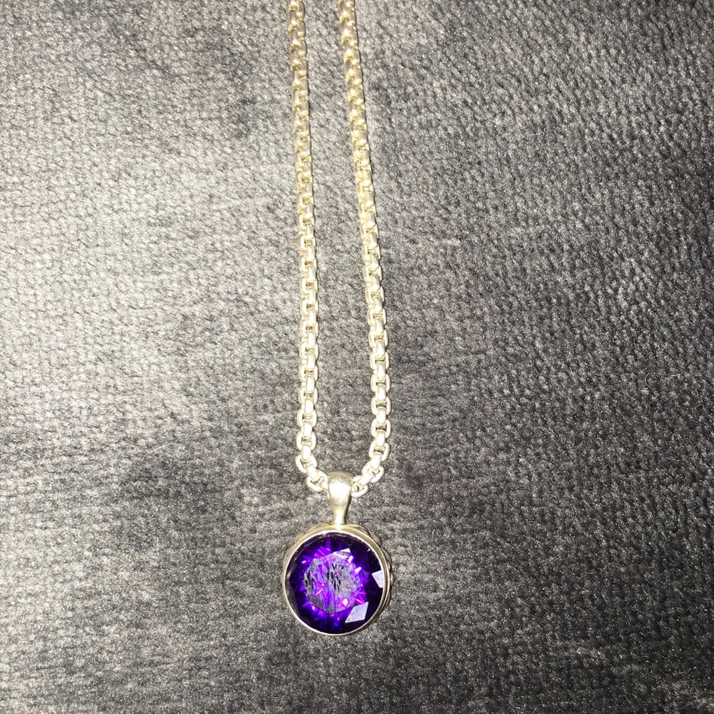 Vintage Cut Glass Amethyst Silver Chain Necklace